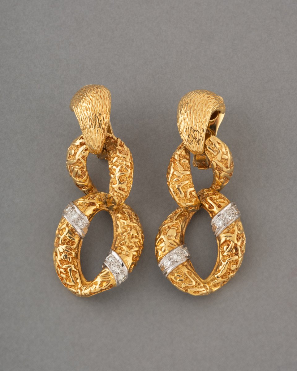1970s Gold And Diamond Earrings