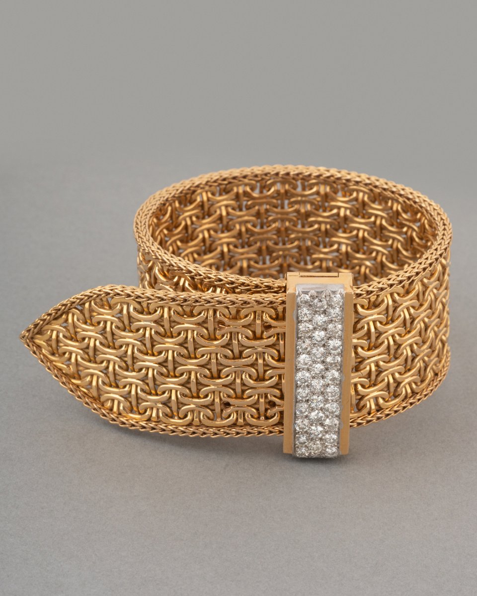 Bracelet Ceinture Français Années 50 en Or et 3 Carats de Diamants-photo-4