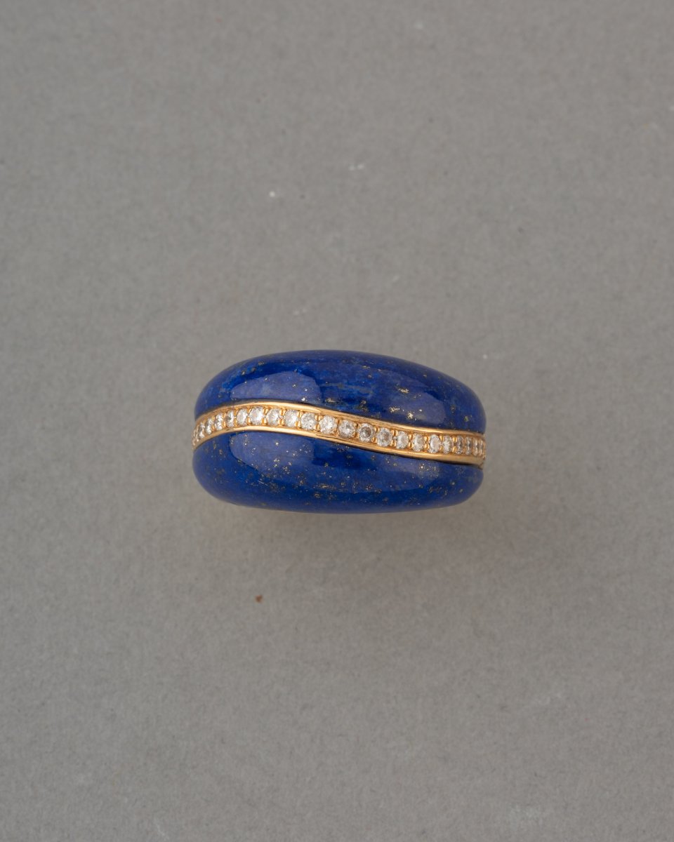 Bague Vintage en Or Diamants et Lapis Lazuli-photo-2