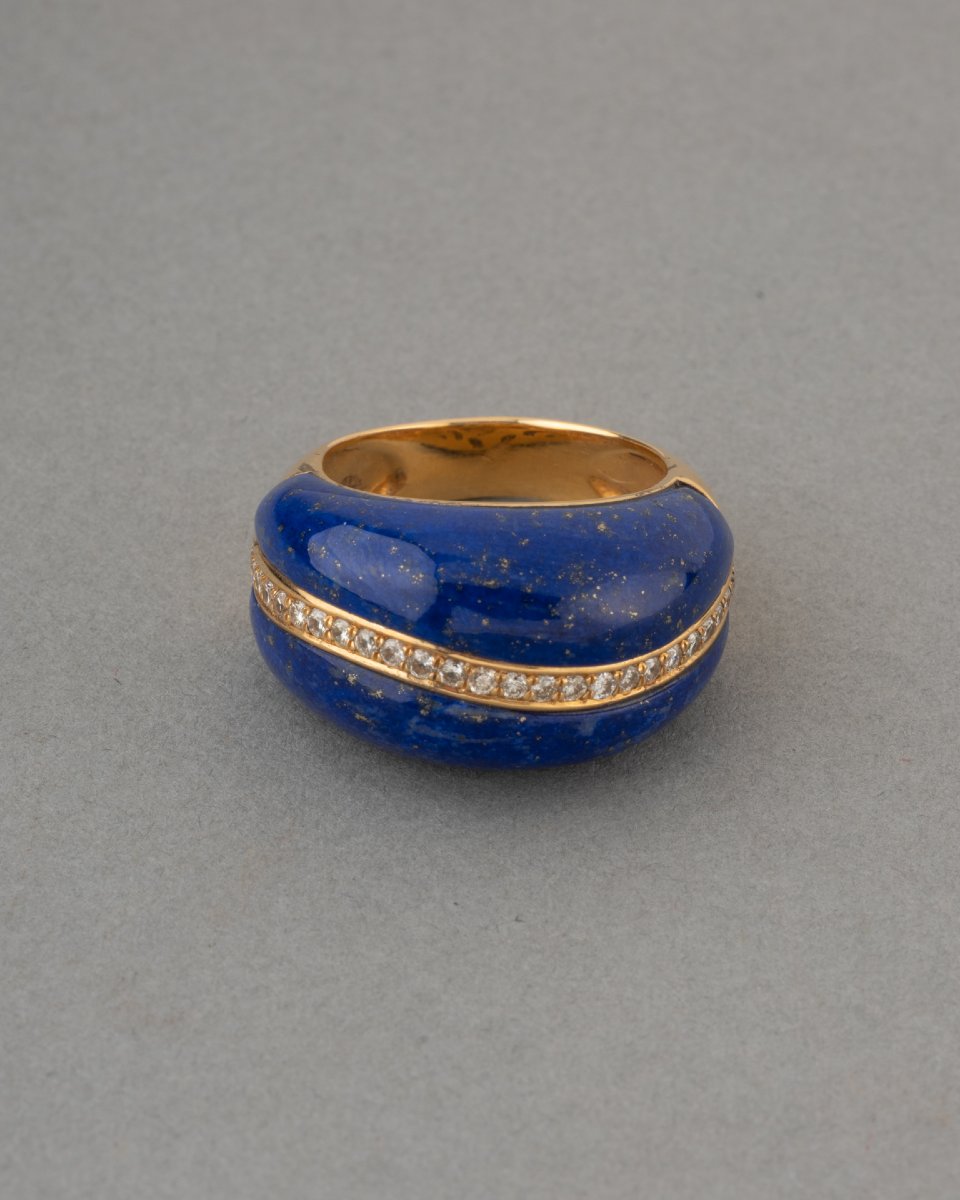 Bague Vintage en Or Diamants et Lapis Lazuli-photo-3