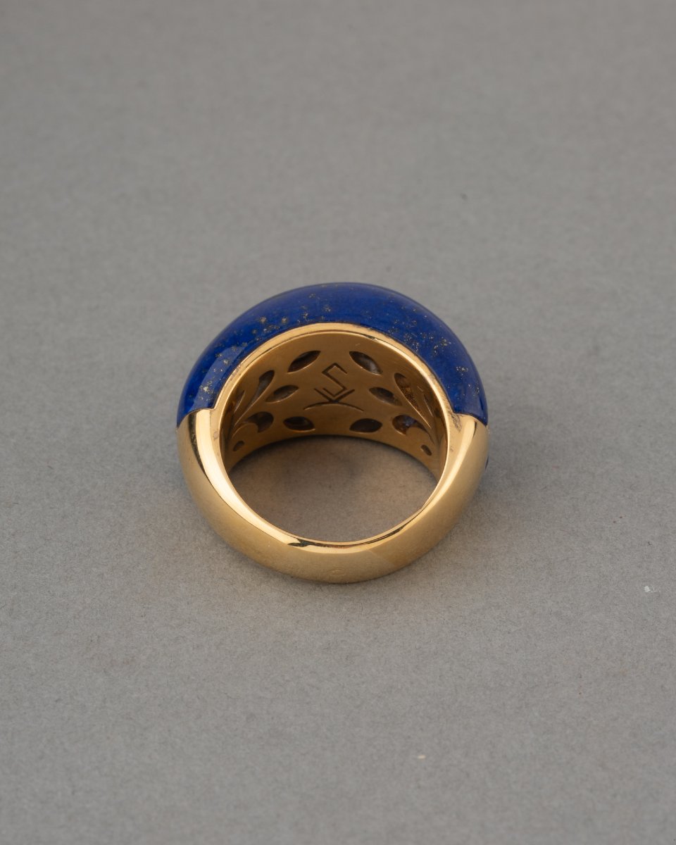 Bague Vintage en Or Diamants et Lapis Lazuli-photo-4