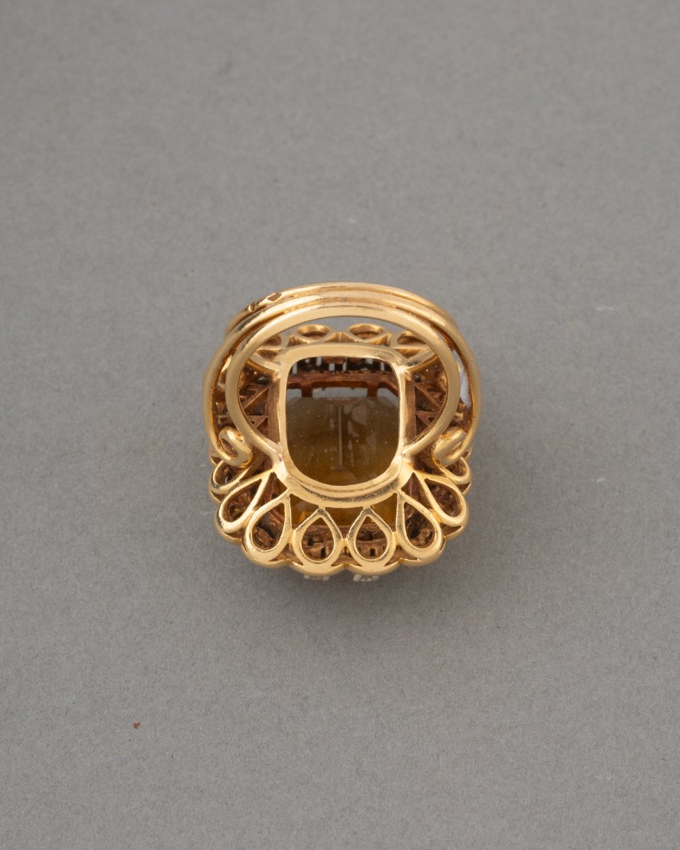 Vintage French Ring In Gold With Citrine And Diamonds-photo-3