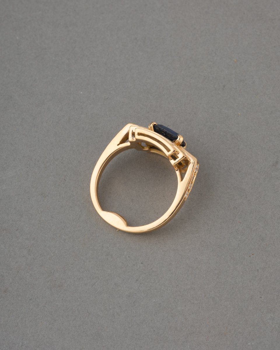 Vintage French Gold Ring With Sapphire And Diamonds-photo-4