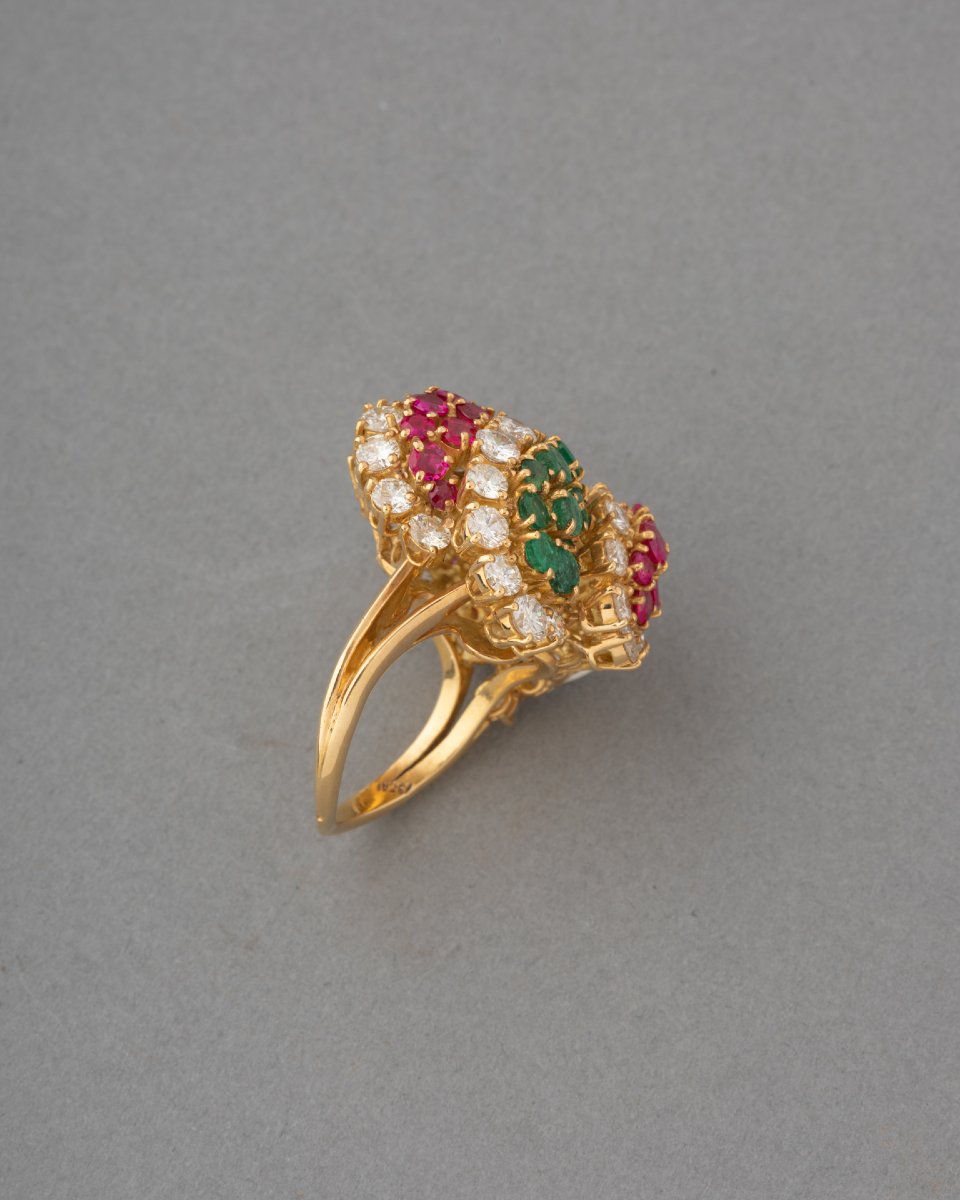 Vintage French Ring In Gold And Precious Stones-photo-3