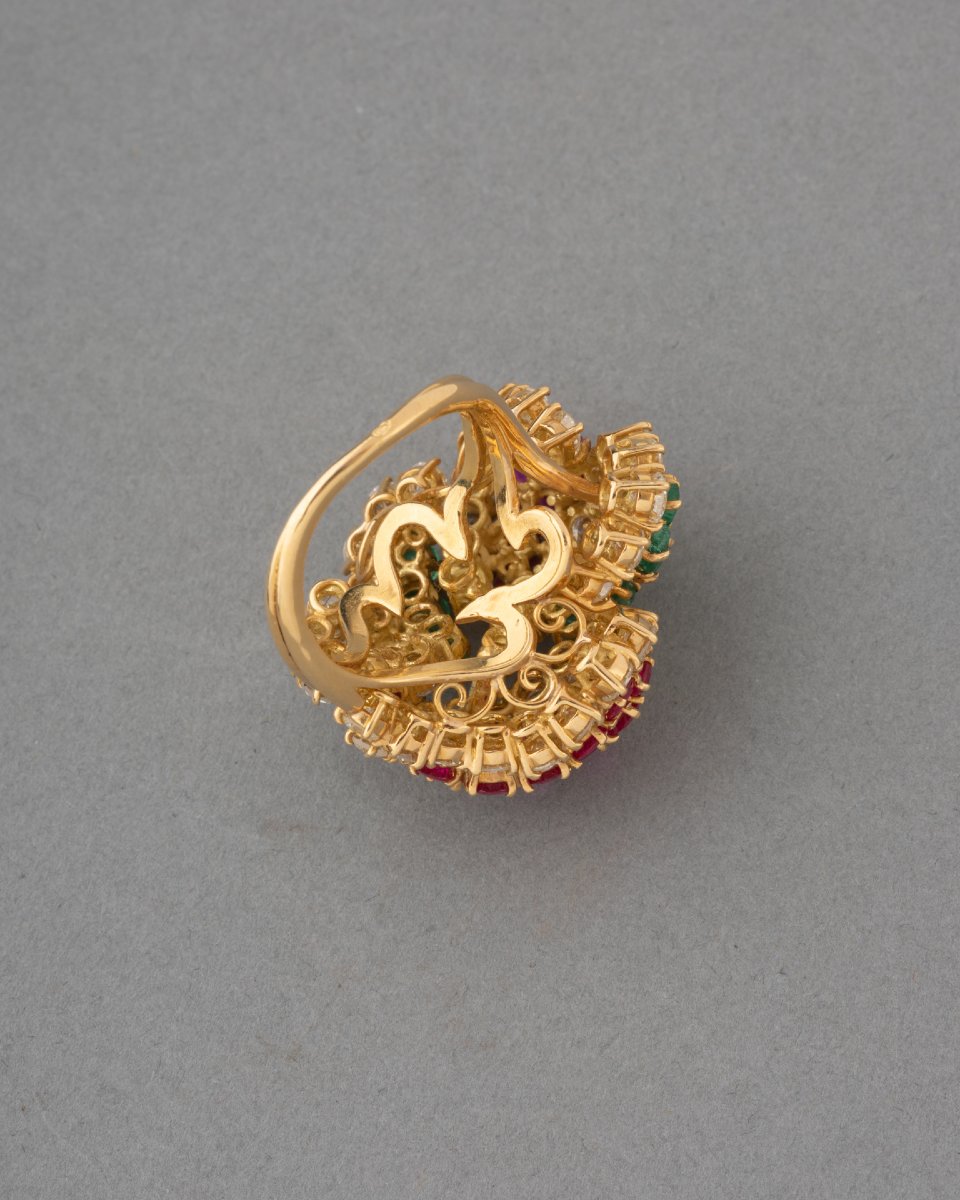 Vintage French Ring In Gold And Precious Stones-photo-4