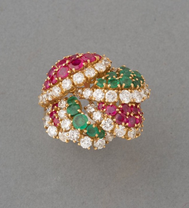 Vintage French Ring In Gold And Precious Stones