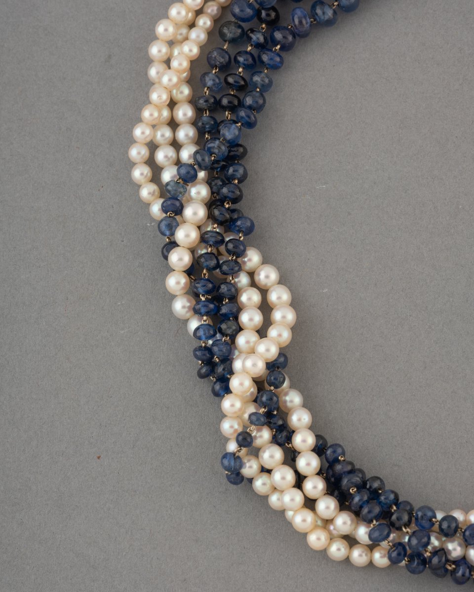 Vintage French Necklace With Sapphire And Diamond Beads-photo-1
