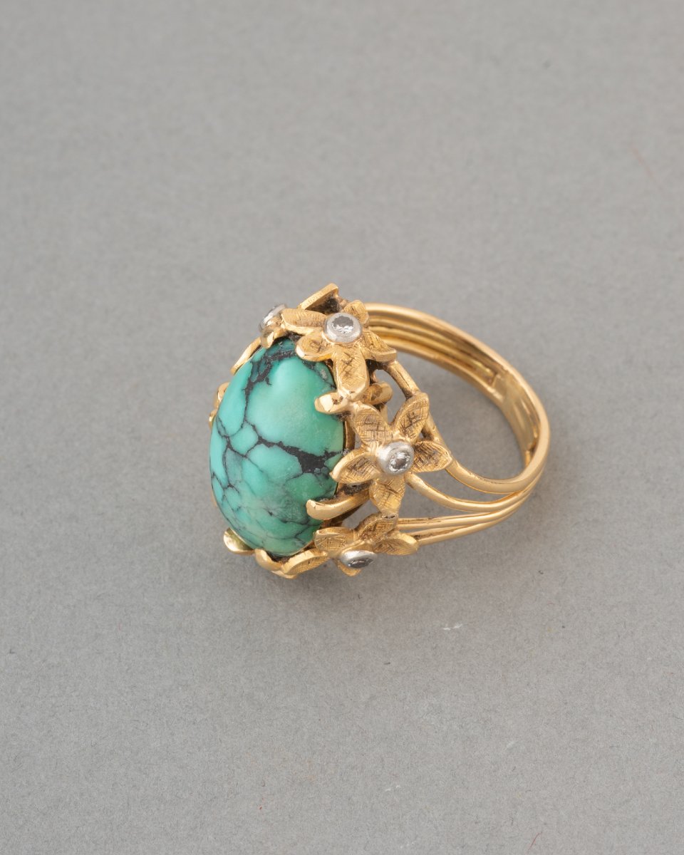 Bague Vintage en Or Diamants et Turquoise-photo-4