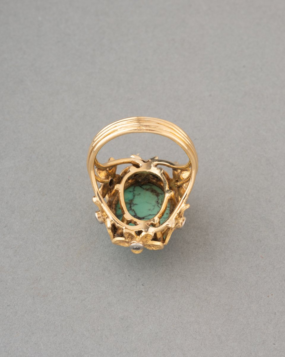 Bague Vintage en Or Diamants et Turquoise-photo-1