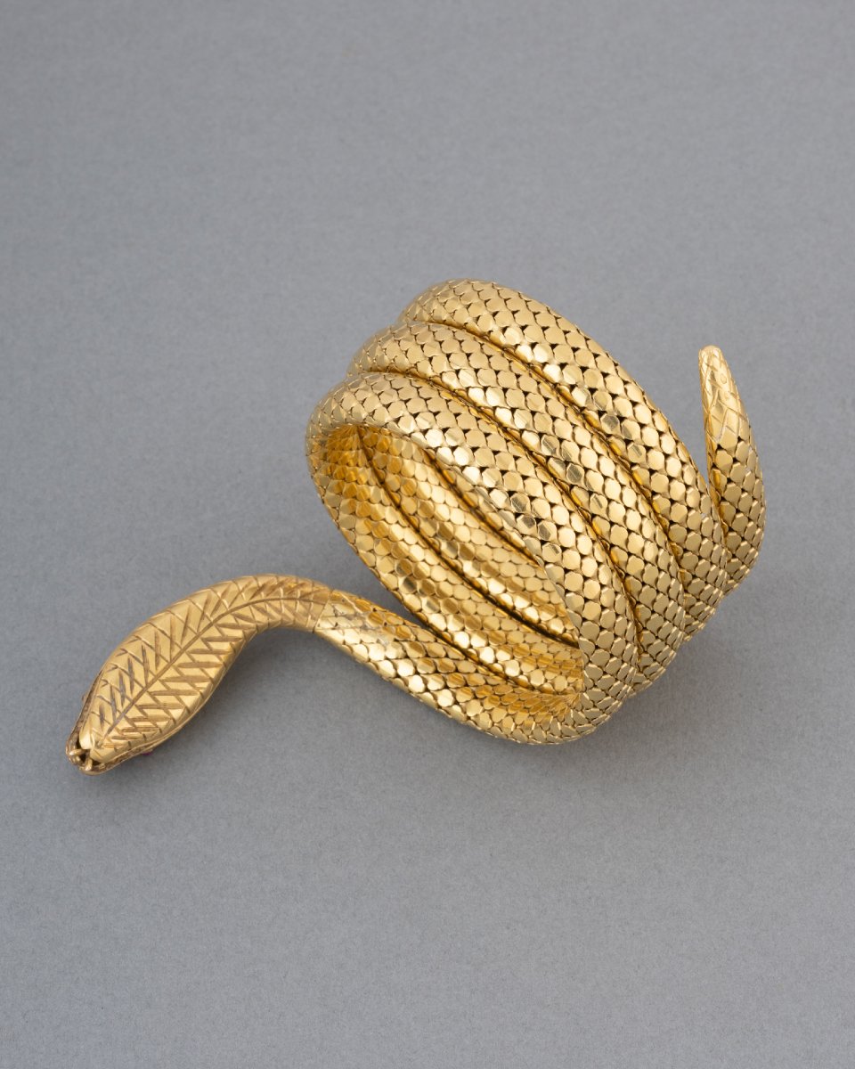 Bracelet Français Serpent Ancien 19ième en Or et Diamant-photo-3
