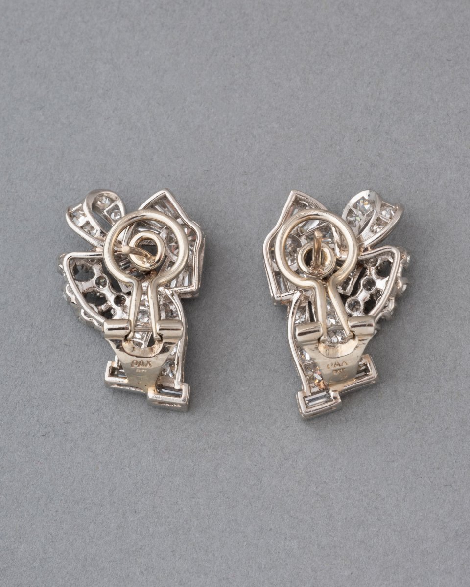 Boucles D'oreilles Française Art Déco en Platine et Diamants-photo-4