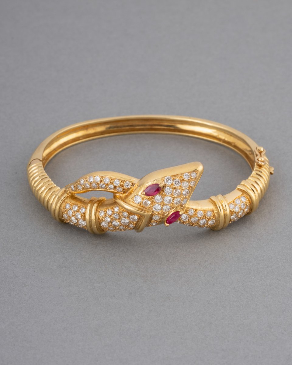 Vintage Snake Bracelet In Gold With Rubies And Diamonds-photo-1
