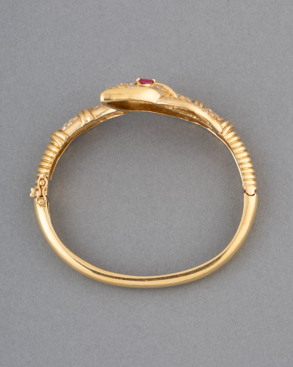 Vintage Snake Bracelet In Gold With Rubies And Diamonds-photo-3