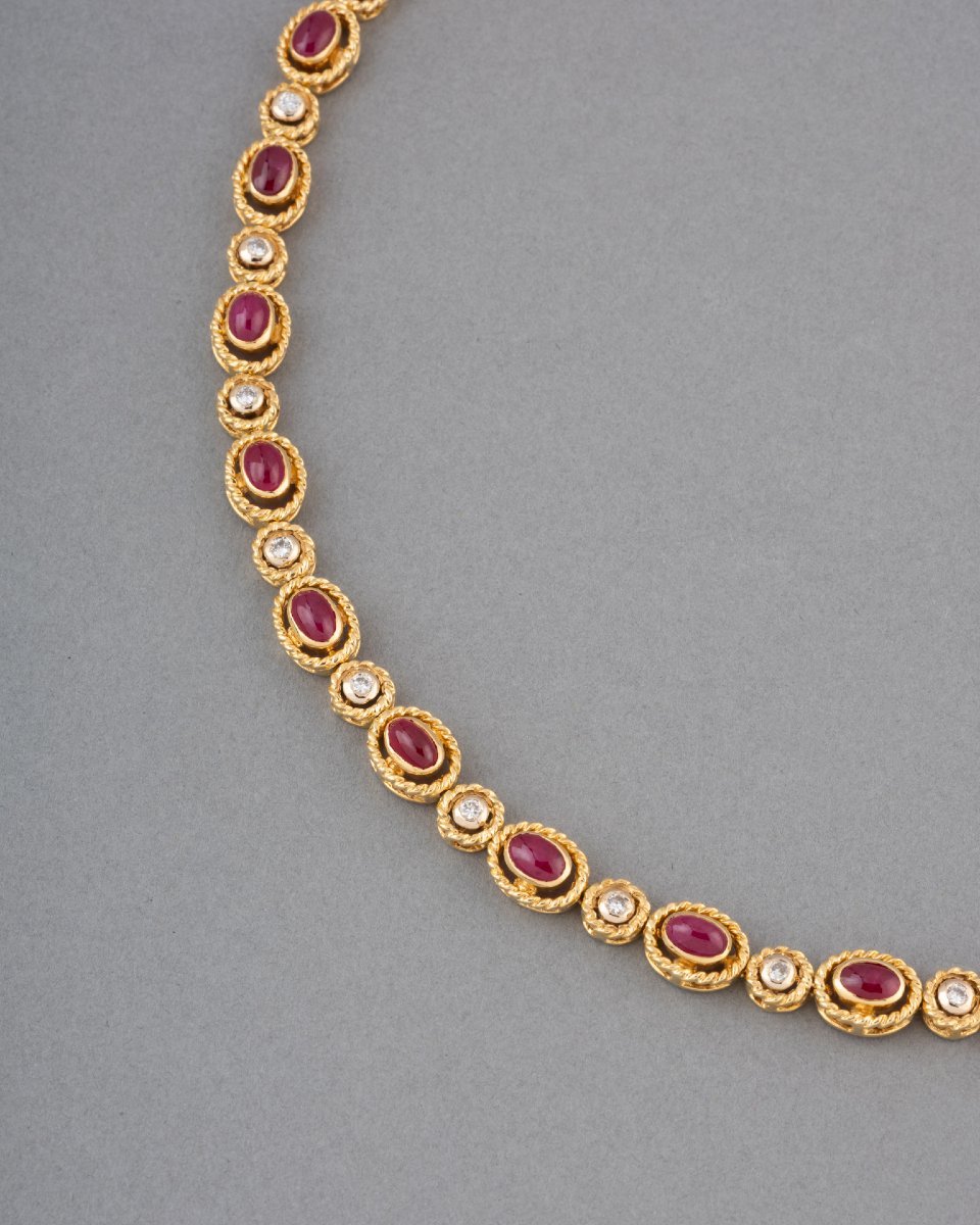 Vintage Gold Necklace With Diamonds And Rubies-photo-2
