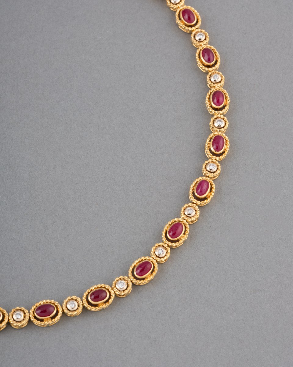 Vintage Gold Necklace With Diamonds And Rubies-photo-3
