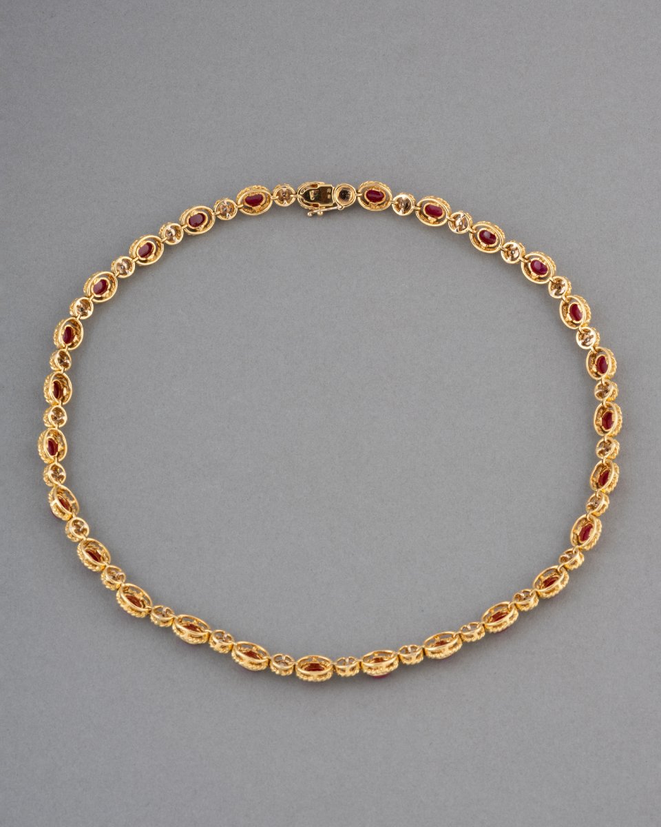 Vintage Gold Necklace With Diamonds And Rubies-photo-4