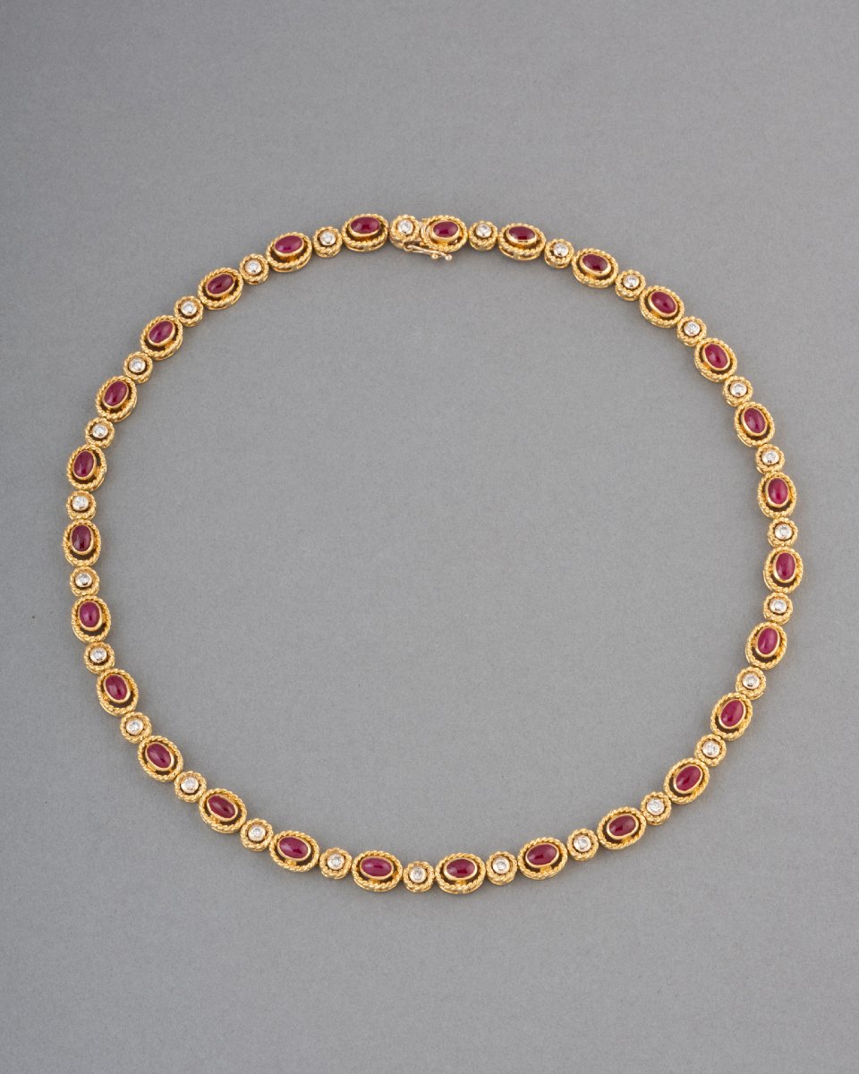 Vintage Gold Necklace With Diamonds And Rubies