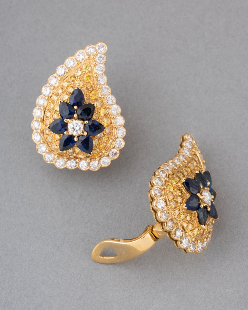 French Gold Earrings With Diamonds And Sapphires-photo-3