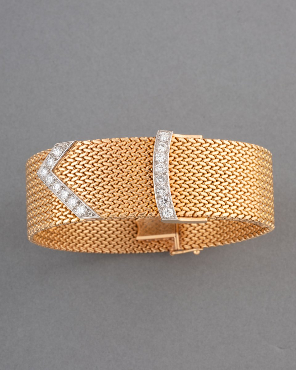 Bracelet Français Ceinture Vintage en Or et Diamants-photo-2