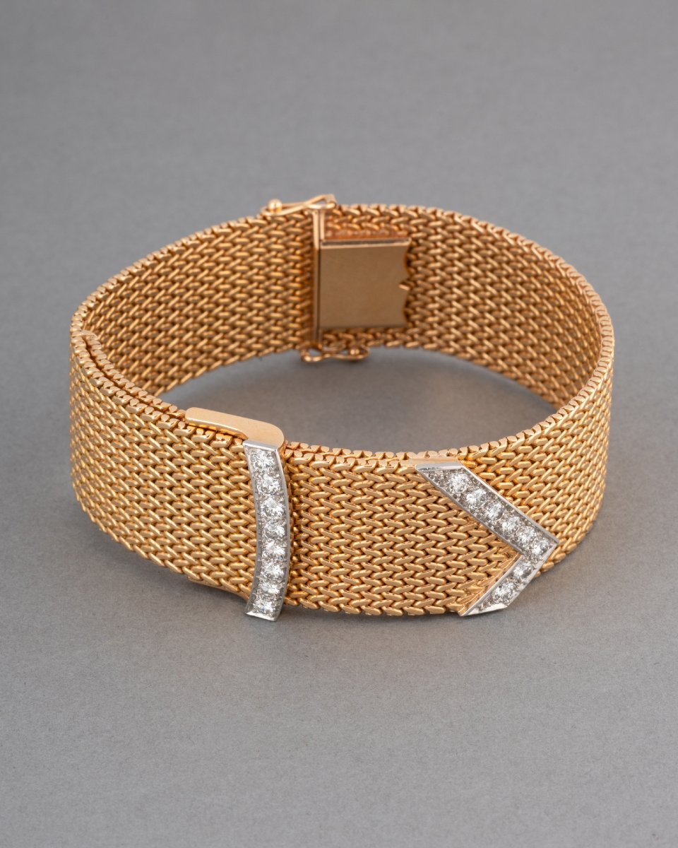Bracelet Français Ceinture Vintage en Or et Diamants-photo-3