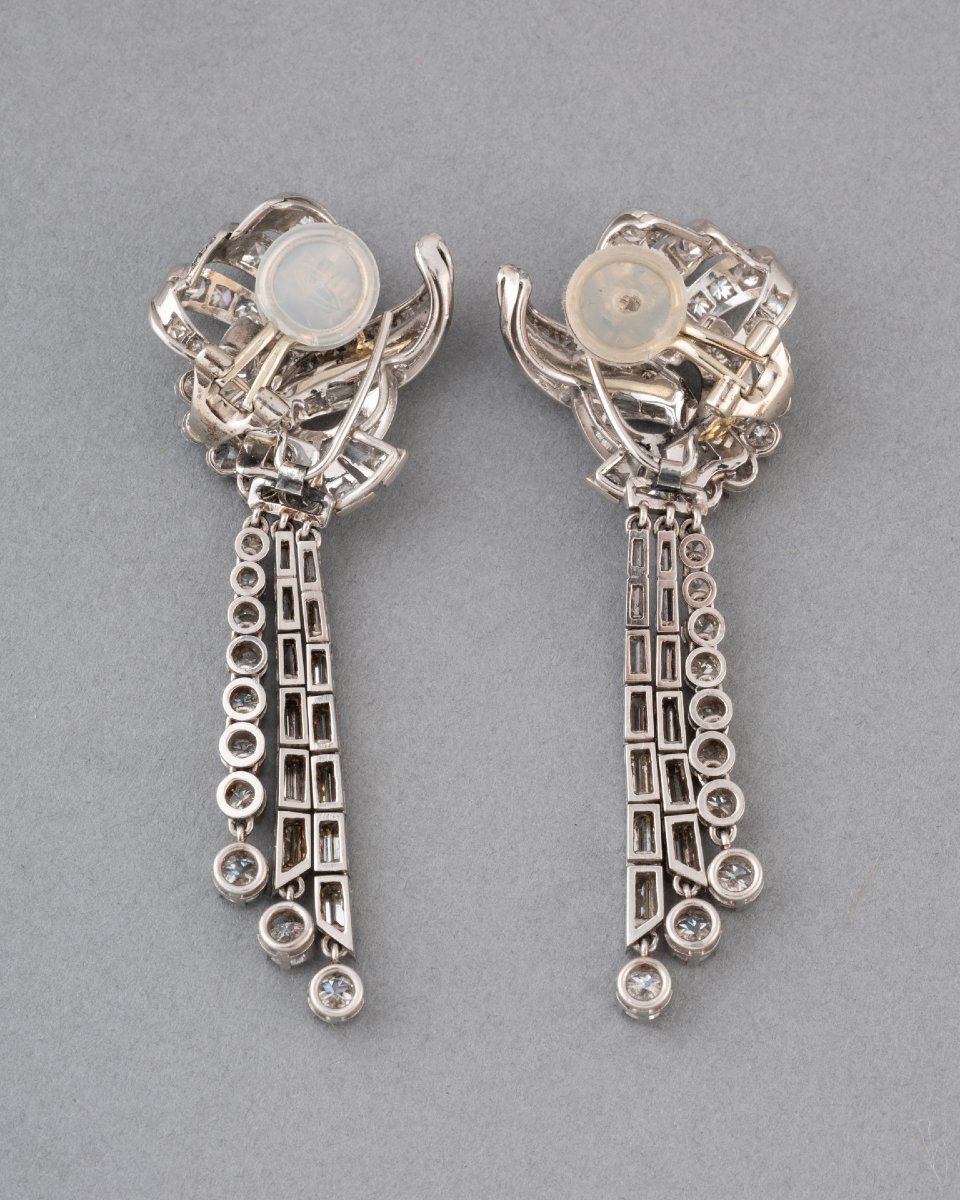 Antique French Platinum And Diamond Earrings-photo-3