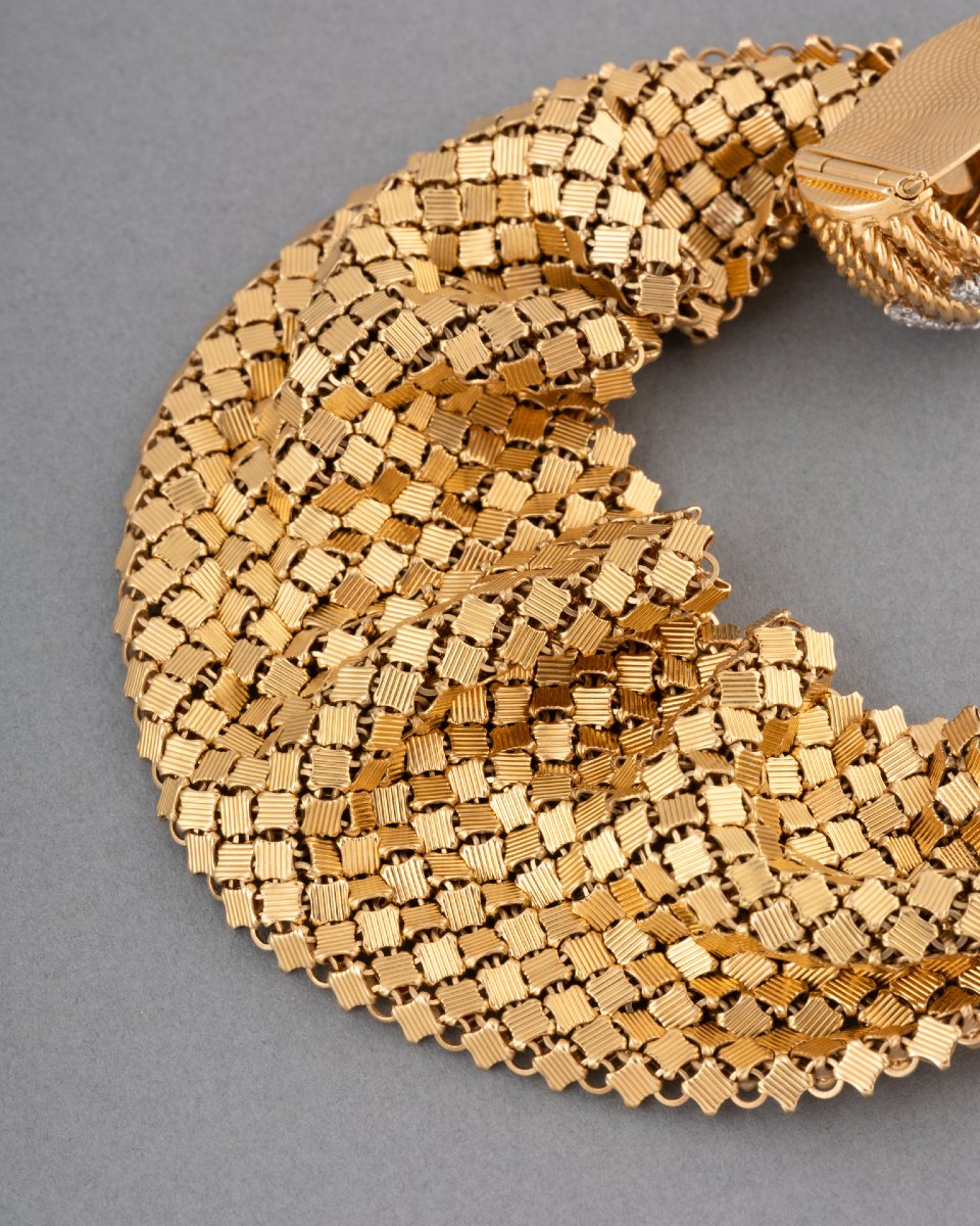 French Gold And Diamond Bracelet, Circa 1970-photo-1