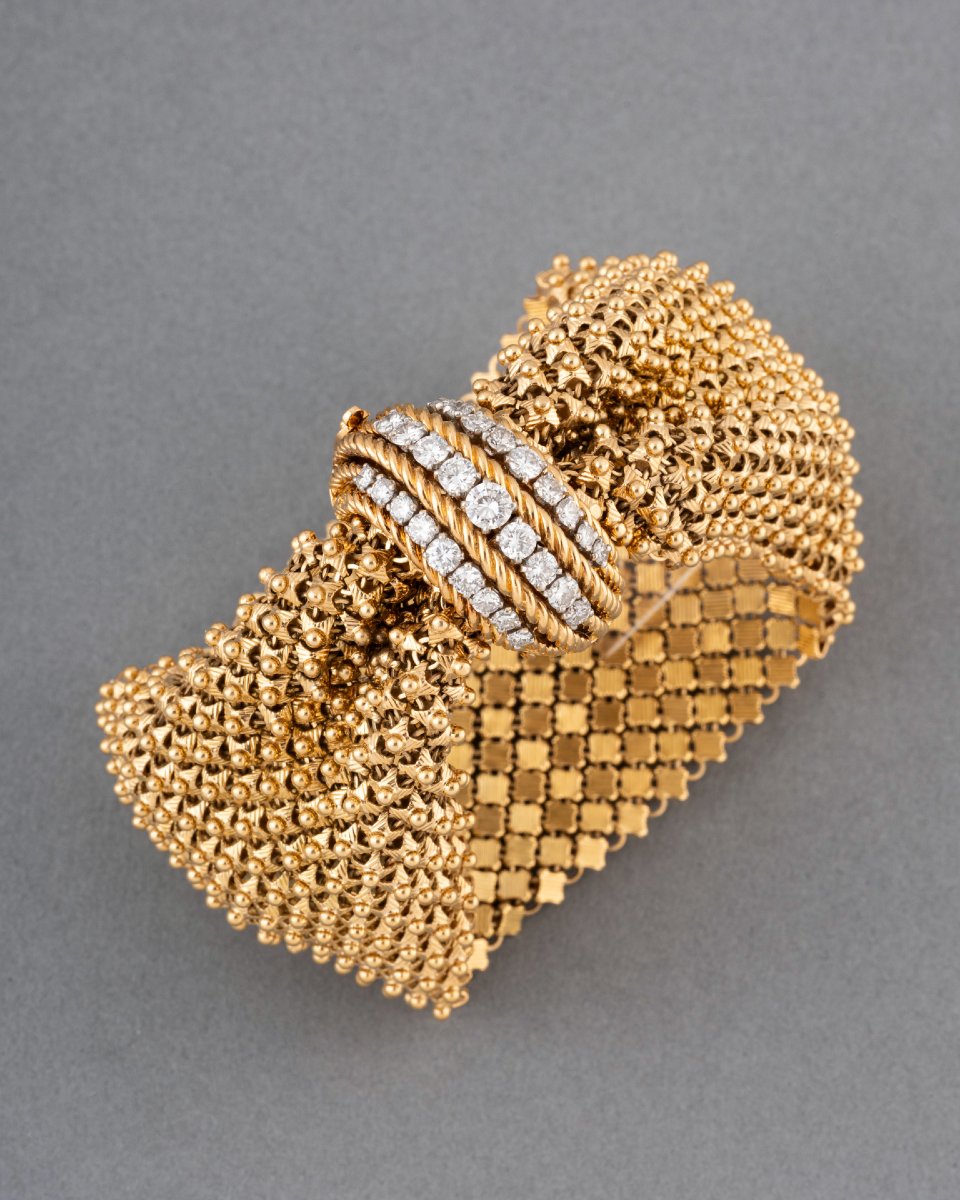 French Gold And Diamond Bracelet, Circa 1970