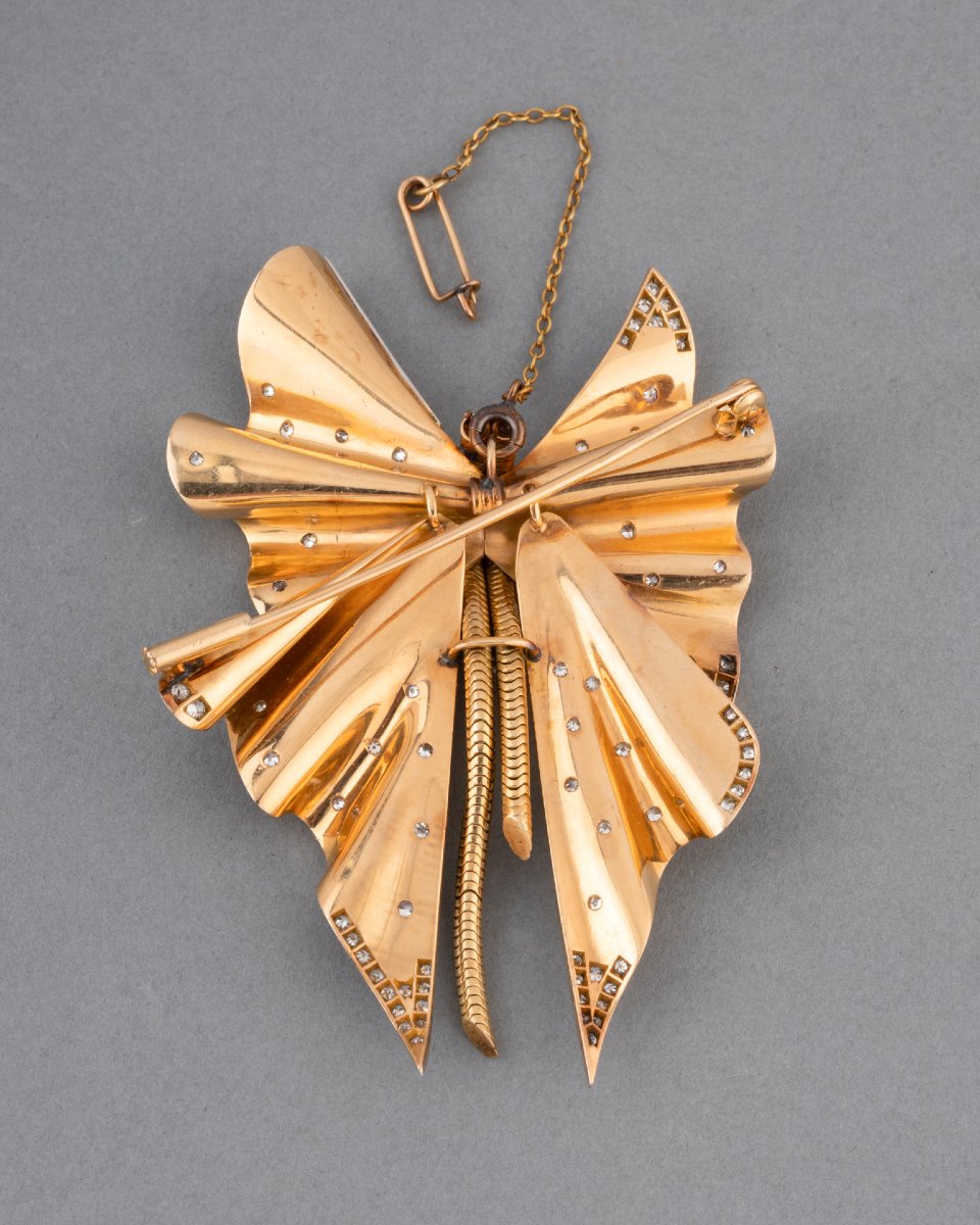 1940s French Bow Brooch In Gold And Diamonds-photo-2