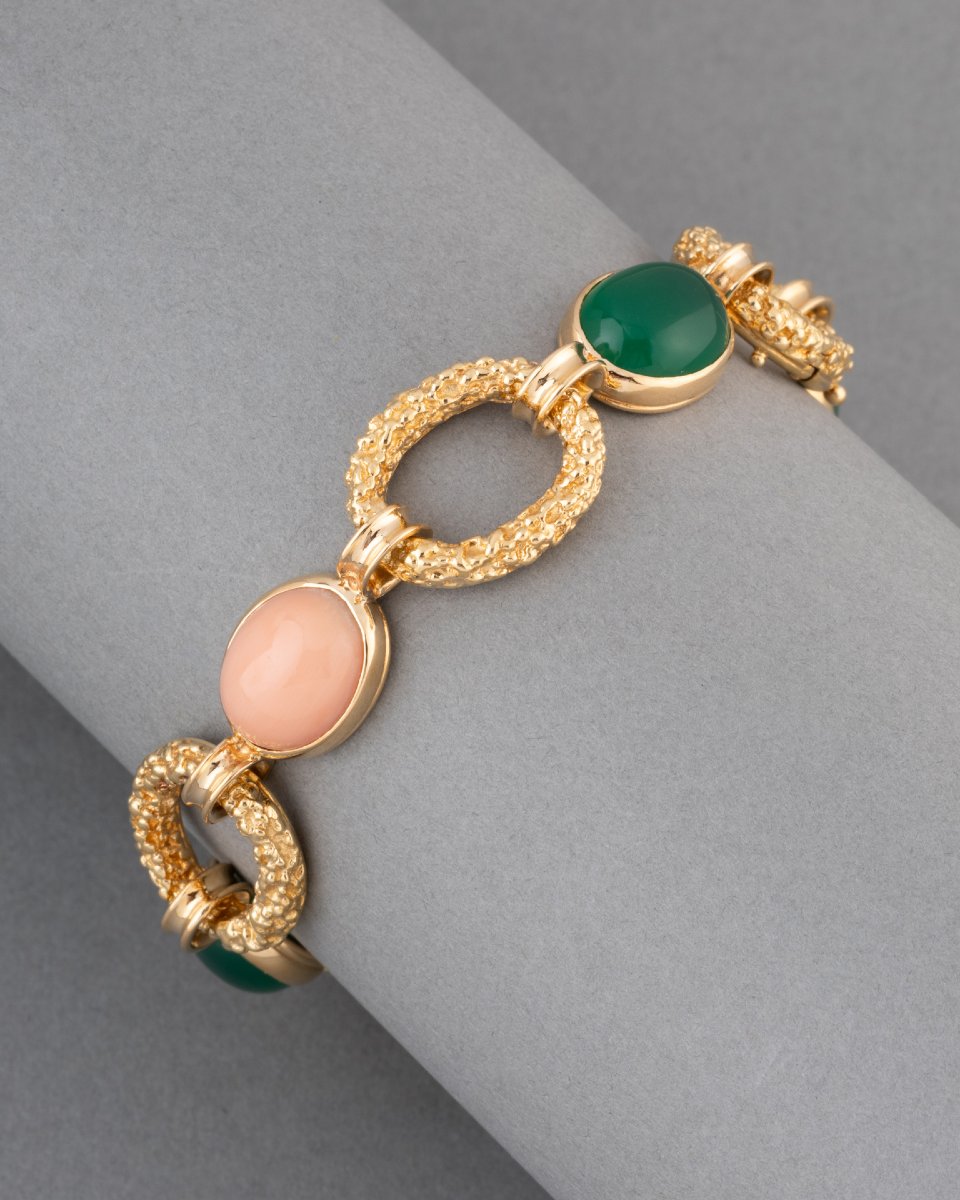 Vintage Van Cleef & Arpels "delphes" Bracelet In Gold With Chrysoprase And Coral -photo-4