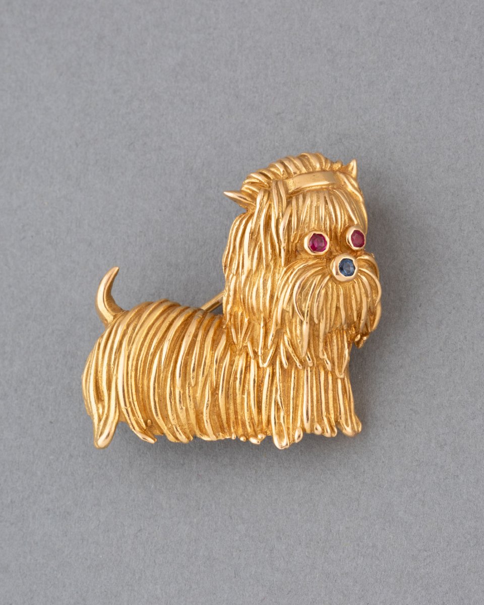 Broche Française Chien Vintage en Or -photo-3