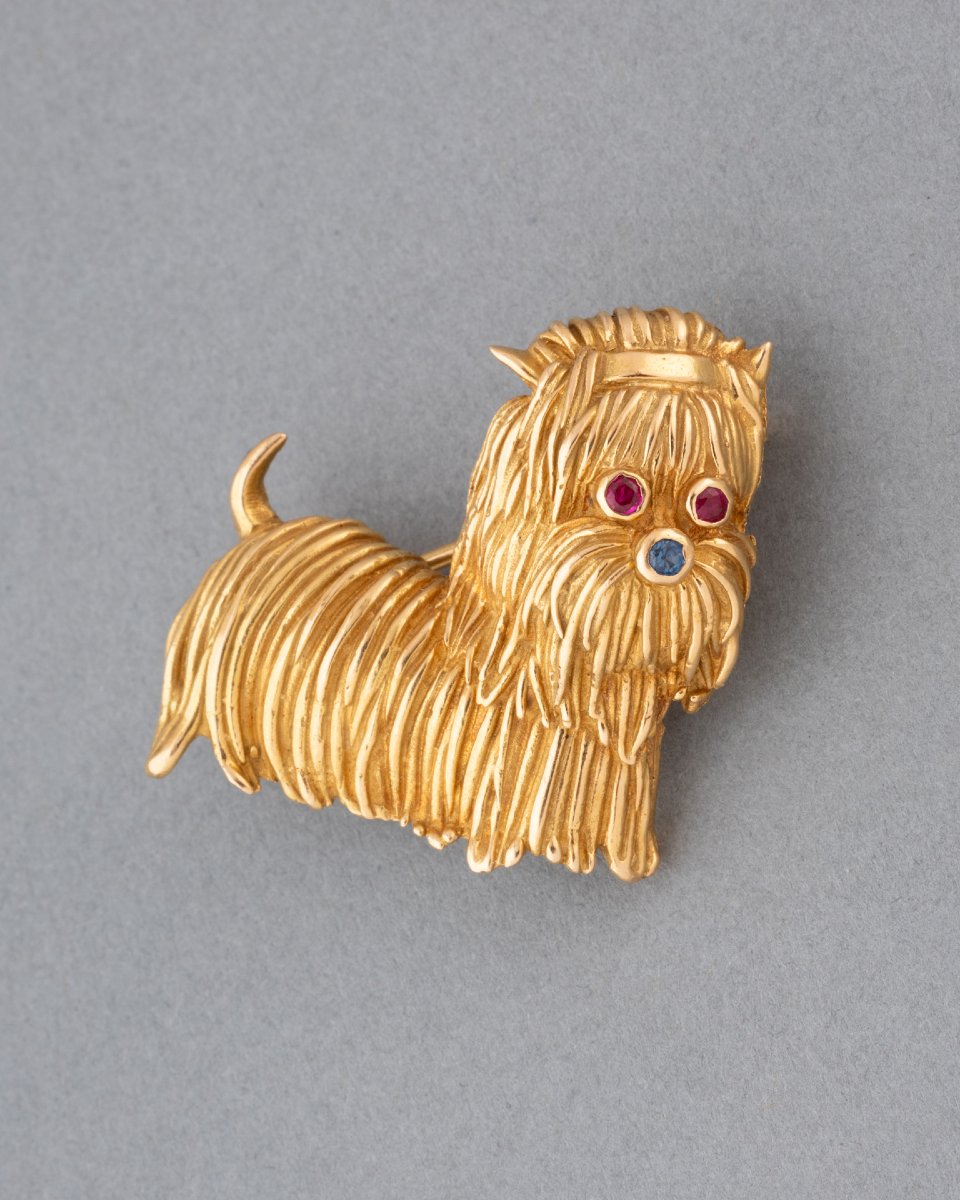 Broche Française Chien Vintage en Or 