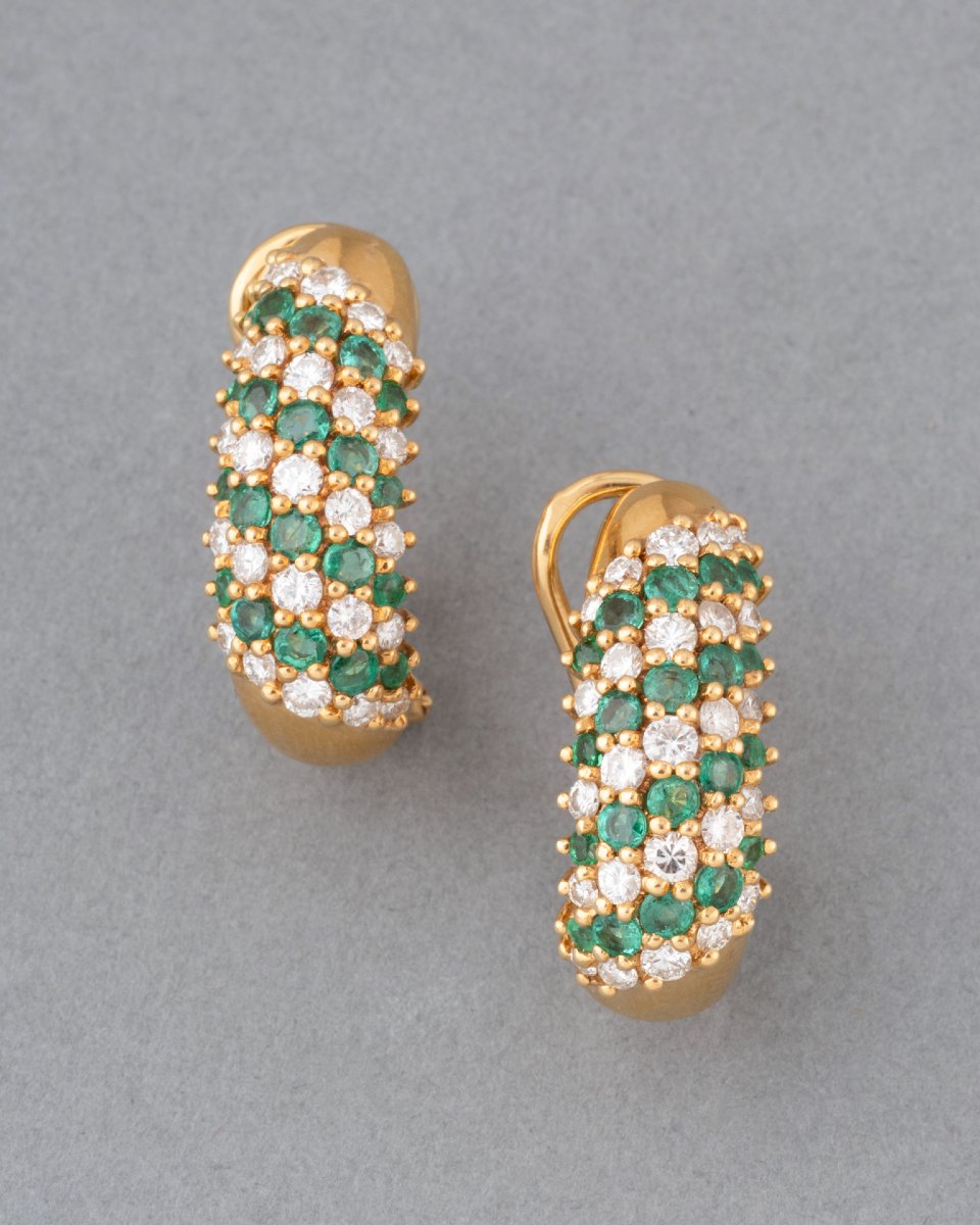 Vintage Gold Earrings With Diamonds And Emeralds