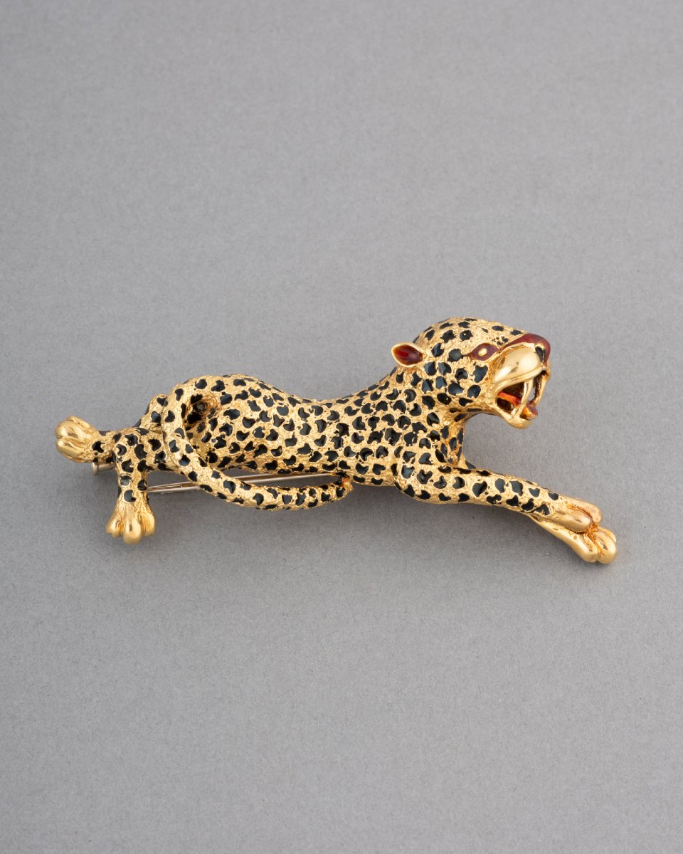 Broche Panthère Vintage en Or et Email-photo-2