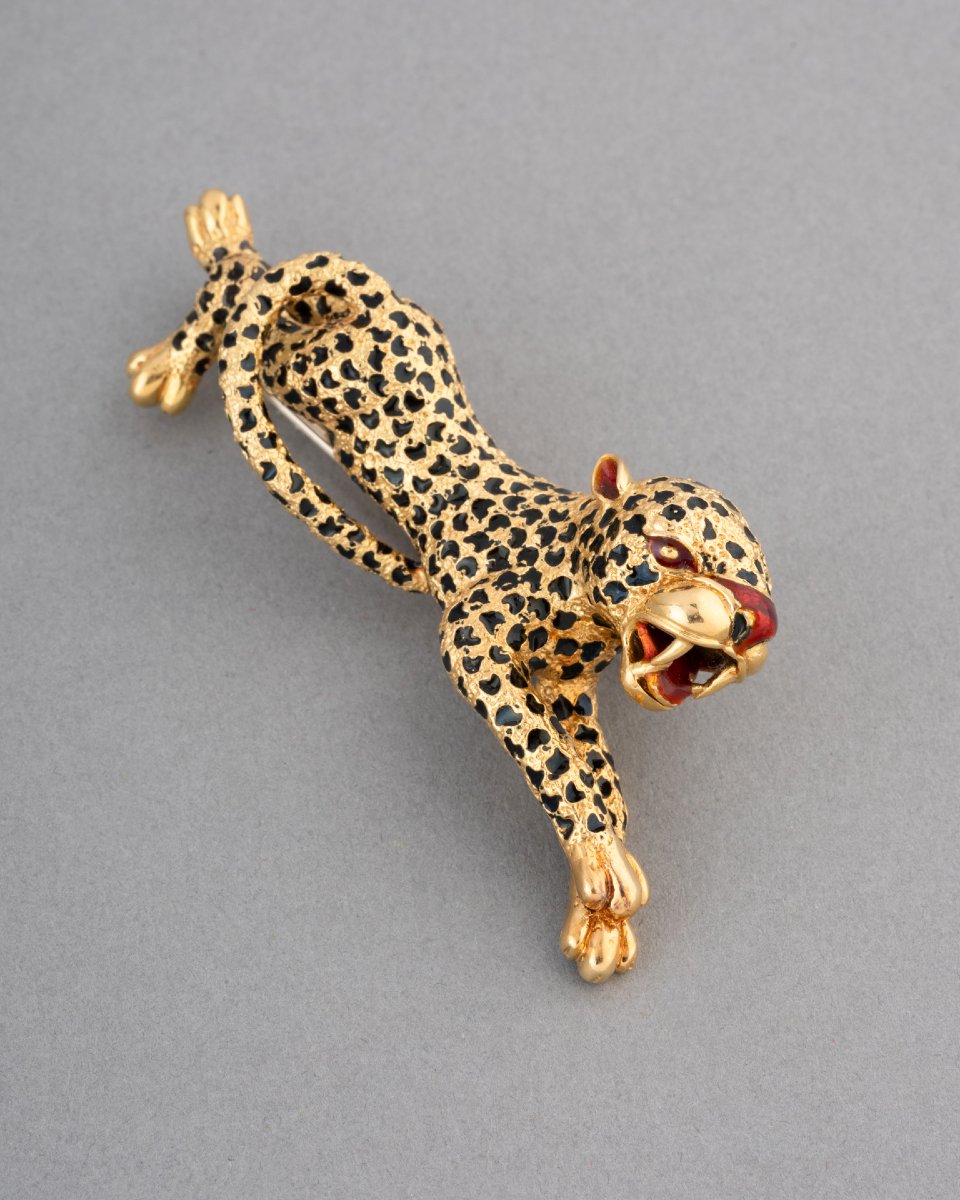 Broche Panthère Vintage en Or et Email