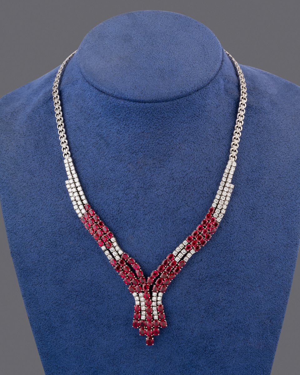 Vintage Gold Necklace With Rubies And Diamonds-photo-2