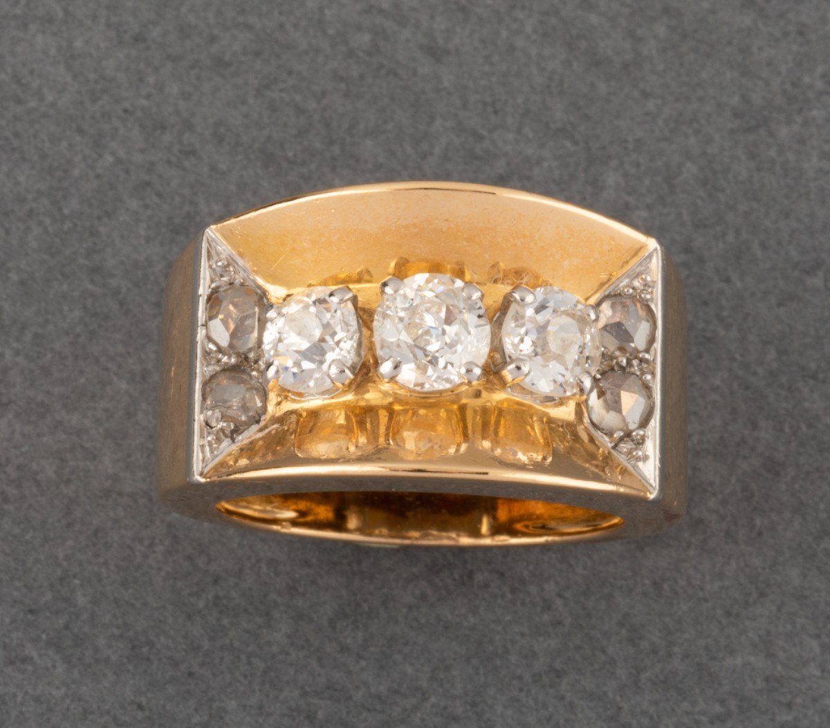 Bague Vintage Française En Or Et Diamants