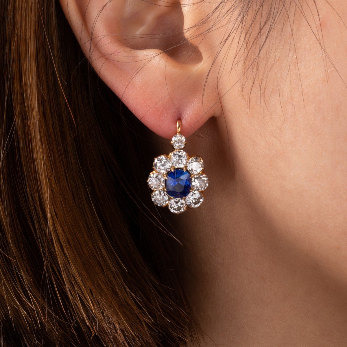 Antique Gold Diamond And Sapphire Earrings-photo-2
