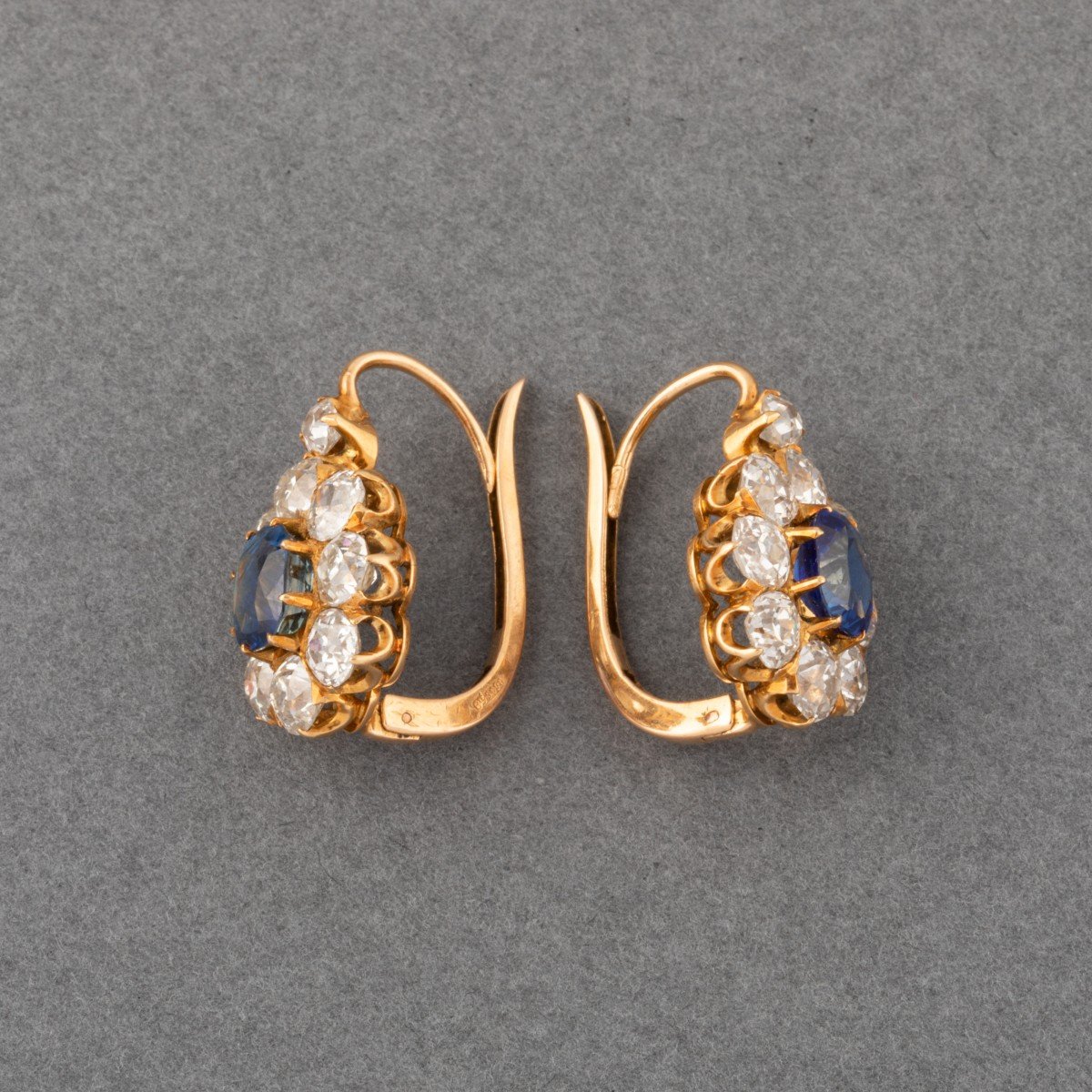 Antique Gold Diamond And Sapphire Earrings-photo-3