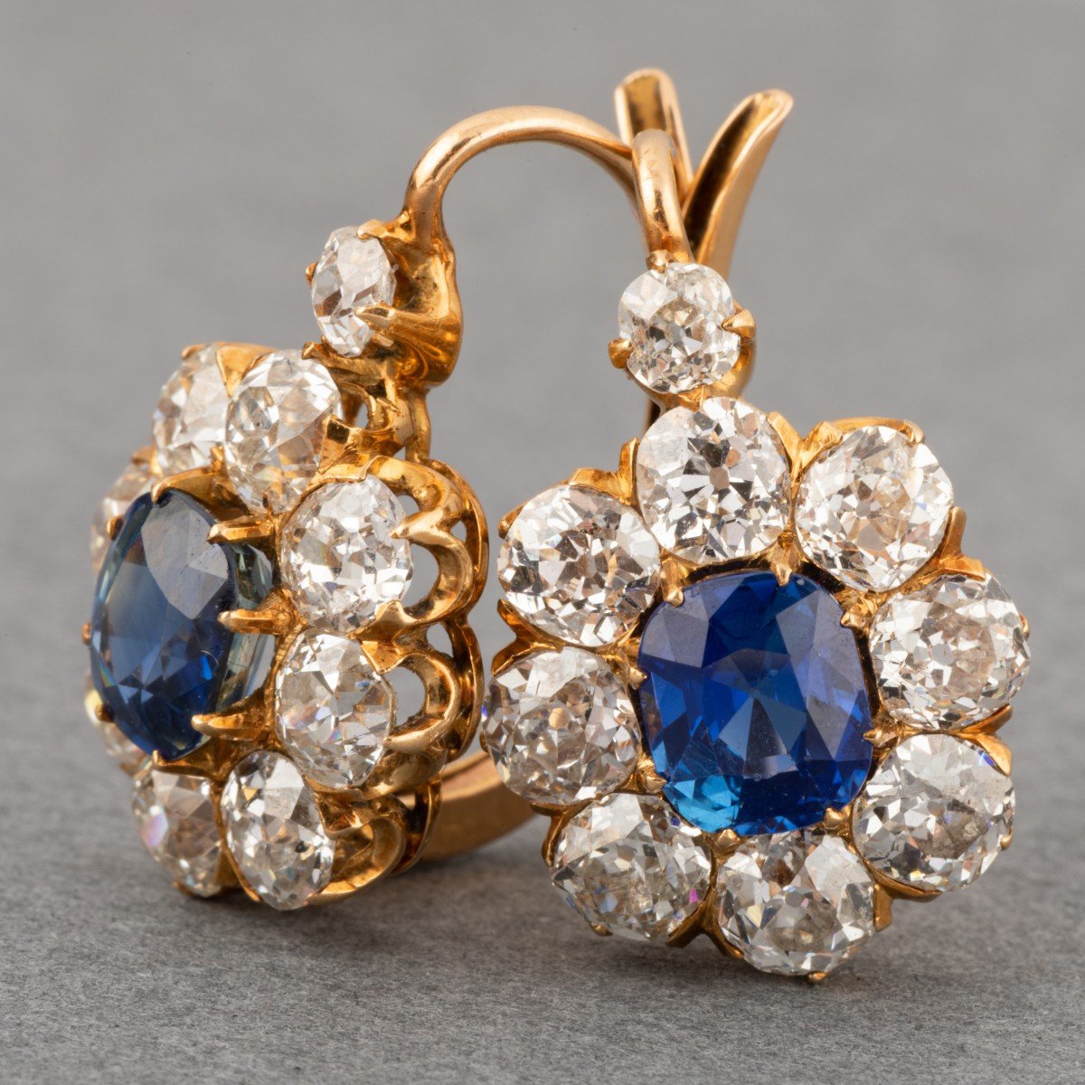 Boucles d'Oreilles Anciennes En Or Diamants Et Saphirs-photo-4