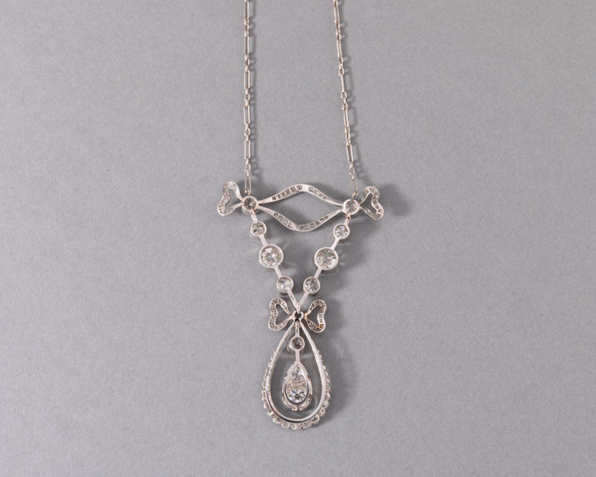 Collier Pendentif Belle Epoque En Platine Et Diamants 3.20 Carats-photo-2