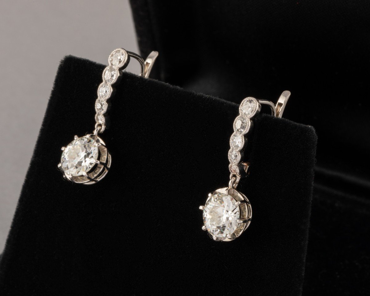 3.39 Carat Antique French Diamond Earrings-photo-2