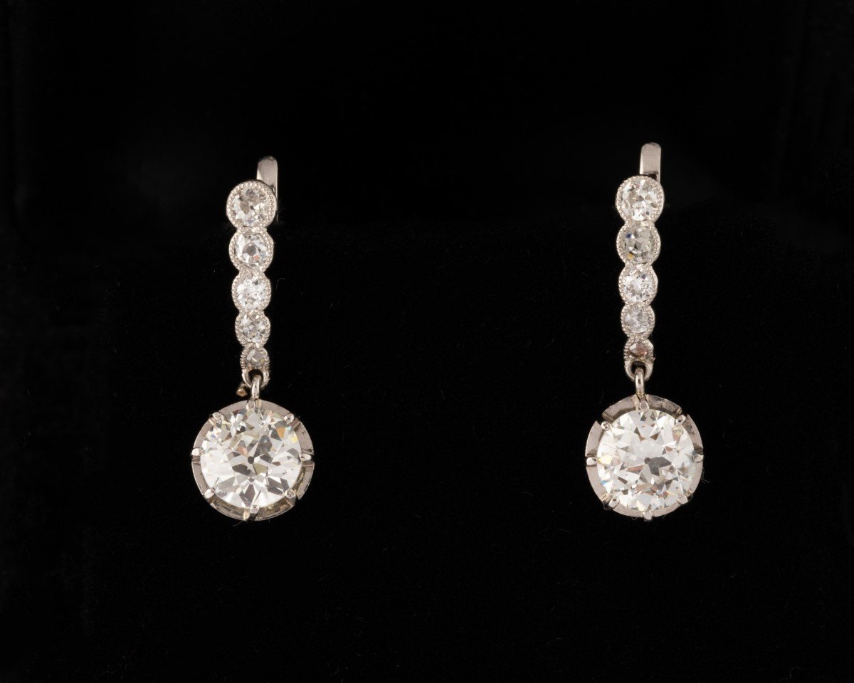 3.39 Carat Antique French Diamond Earrings-photo-3