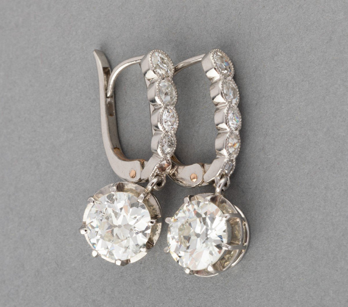 3.39 Carat Antique French Diamond Earrings