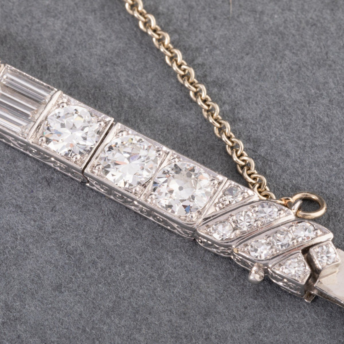 Bracelet Ancien En Platine Et 9 Carats De Diamants Par Golay Fils & Stahl Genève-photo-3