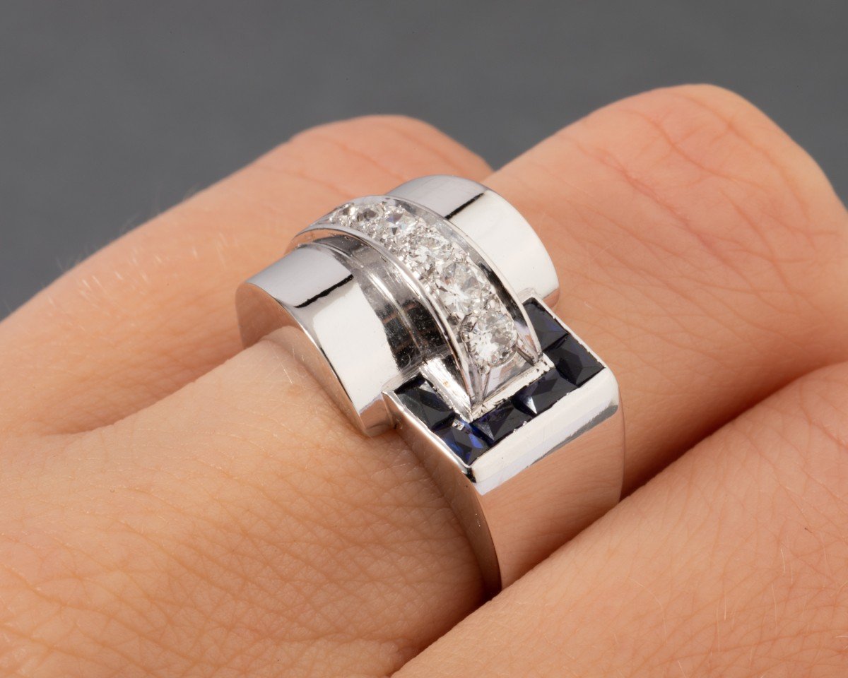 Art Deco Ring In Gold Sapphires And Diamonds-photo-2