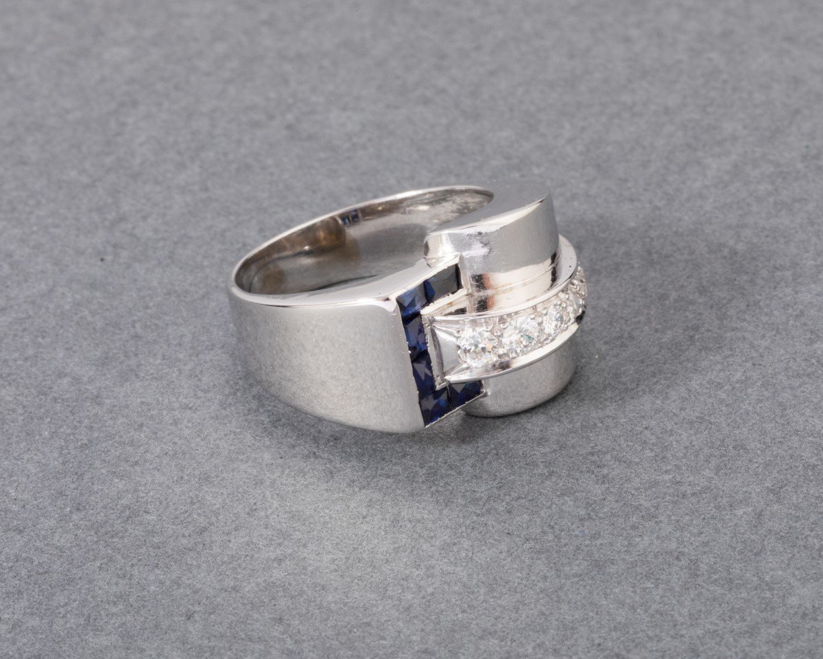 Art Deco Ring In Gold Sapphires And Diamonds-photo-1