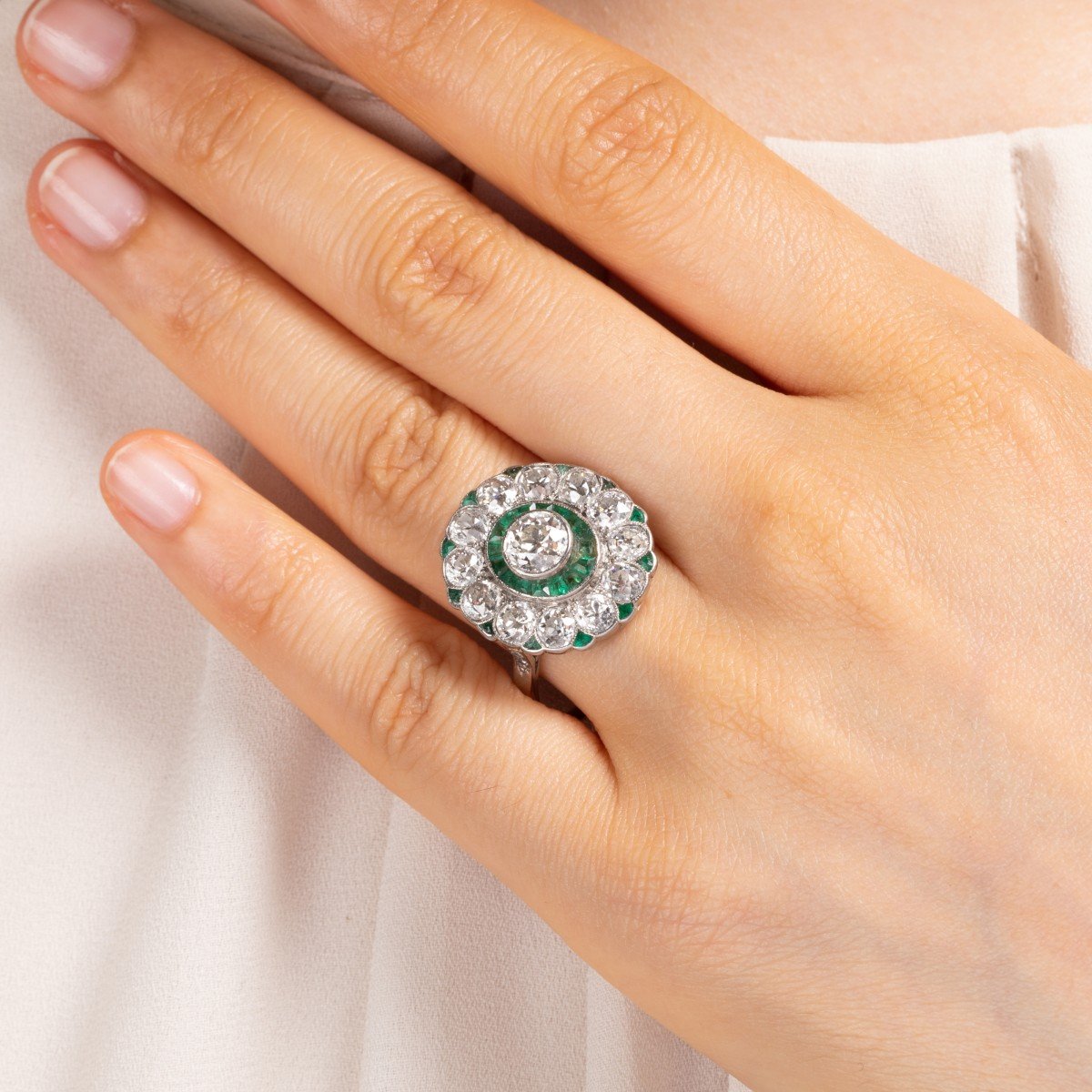 Bague Ancienne Belle Epoque En Or Diamants Et Emeraudes-photo-3