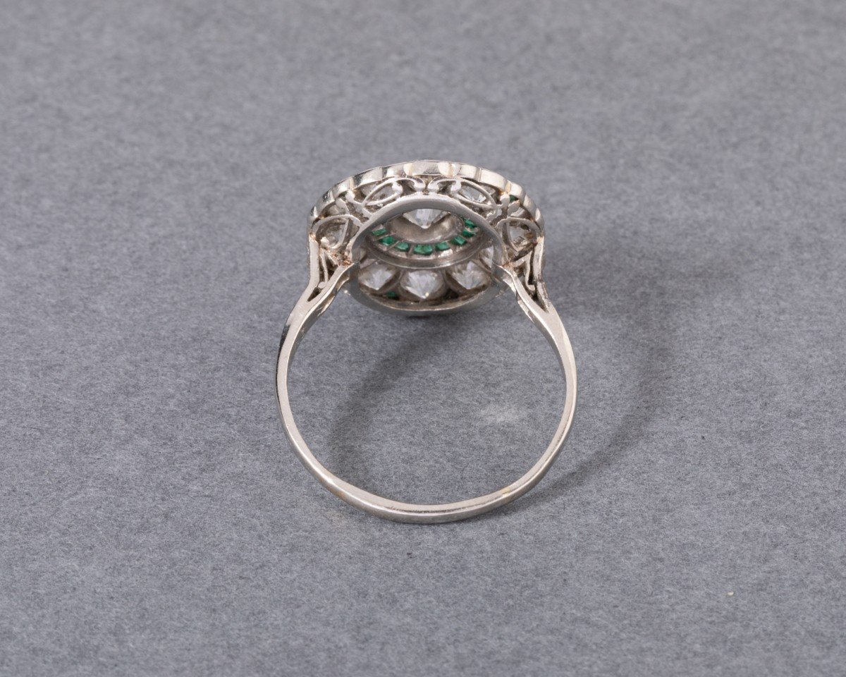 Bague Ancienne Belle Epoque En Or Diamants Et Emeraudes-photo-5
