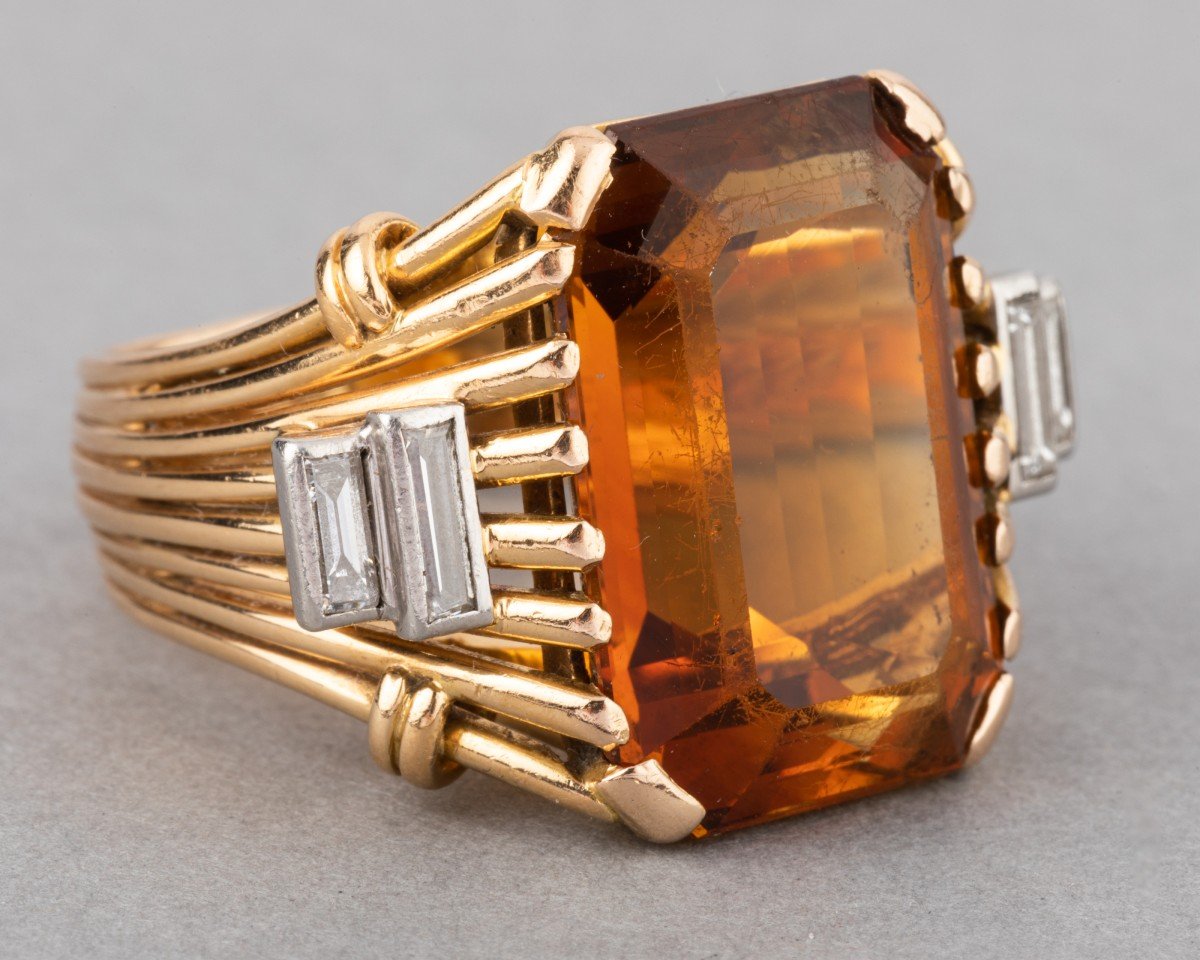 1950s Citrine And Diamond Gold Ring-photo-3