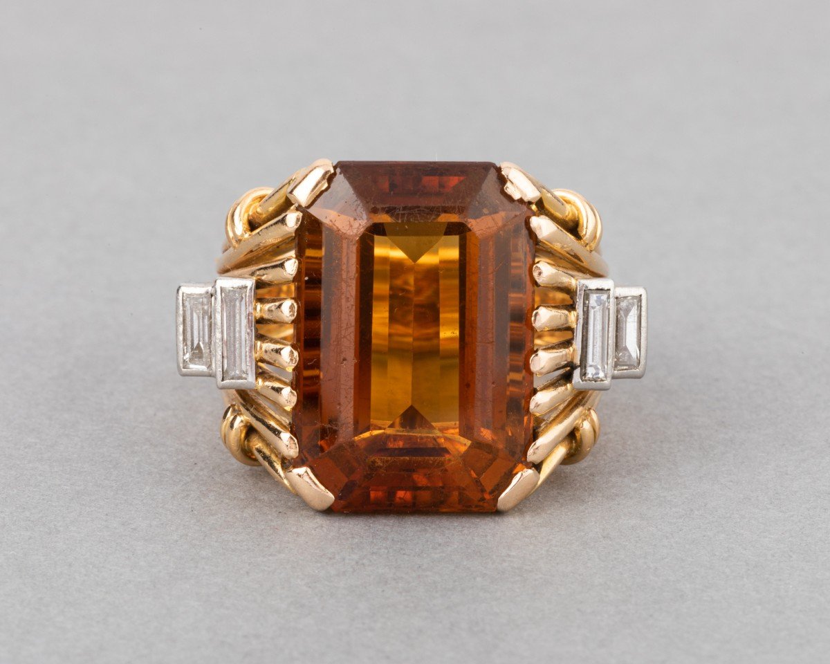 1950s Citrine And Diamond Gold Ring-photo-1